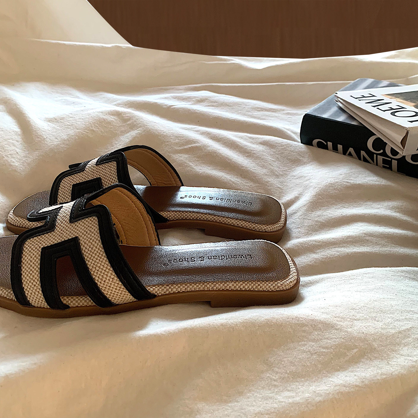 金屿鹿ins露思同款晚晚风一字拖女夏外穿韩系复古度假沙滩凉拖鞋,淘宝优惠券,粉丝福利购,淘宝优惠卷