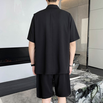 2022 Summer Sleeve Short Sleeve Suit Shorts Suit Korean Style Casual Thin Solid Color Quarter Pants Two-piece Set Trendy Men