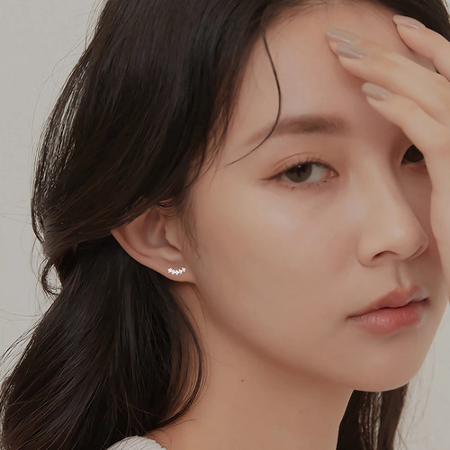 s999纯银耳钉女高级感轻奢弧形锆石微笑耳环螺丝拧扣养耳洞耳饰品 - 图1