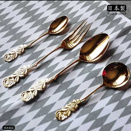 日本进口高桑金属elfin创意玫瑰花勺子水果叉子可爱不锈钢咖啡勺 - 图1