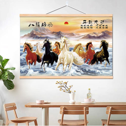 八骏马现代简约客厅装饰画骏马图挂画走廊过道办公室马到成功壁画 - 图0