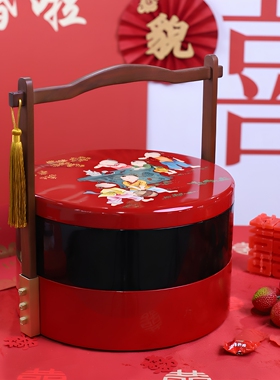 中国风手绘汉纹高档木质漆器提盒