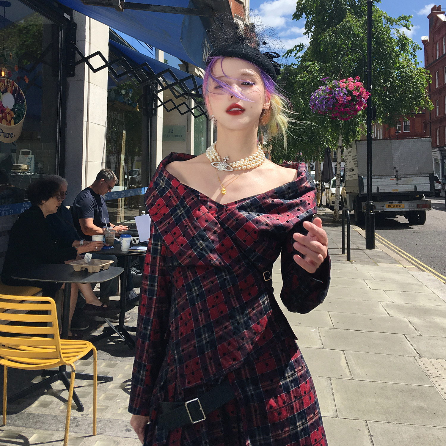 fortylions四十只狮 西太后 波点格纹网纱套装露肩西装上衣半身裙,淘宝优惠券,粉丝福利购,淘宝优惠卷