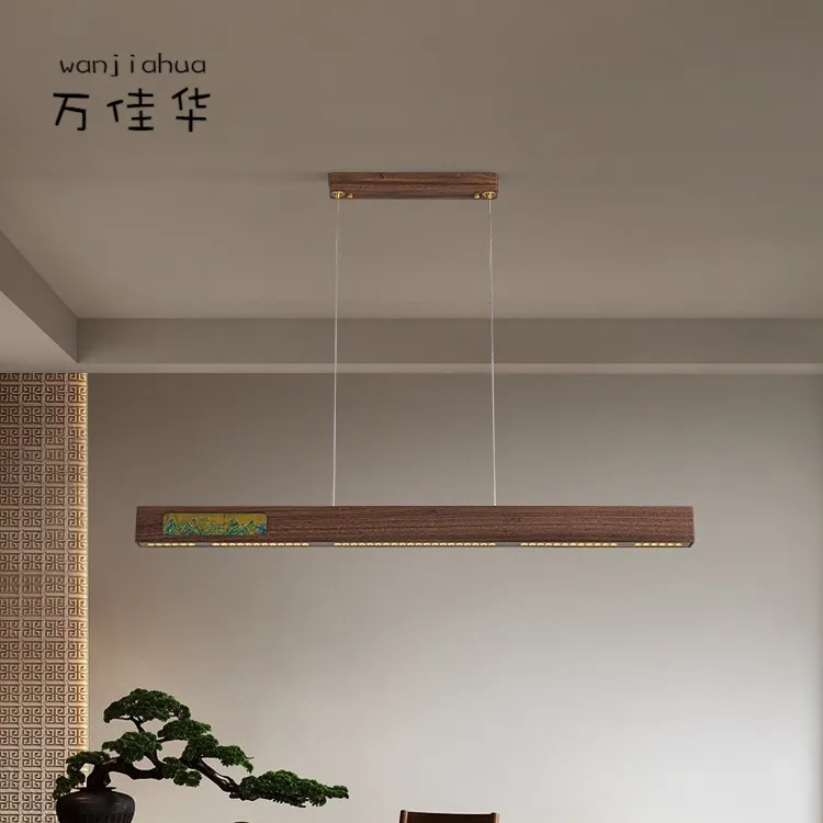 新中式茶室吊灯胡桃木餐厅一字长条灯宋式美学复古禅意书房吧台灯,淘宝优惠券,粉丝福利购,淘宝优惠卷
