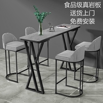 Willpower light and luxurious slab marble bar table Home Balcony Strip Leaning Against Wall Bench Partition High Foot Table And Chairs Nordic