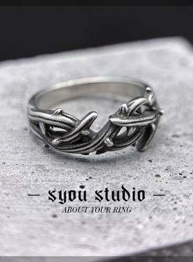 暗黑风复古荆棘花冠戒指