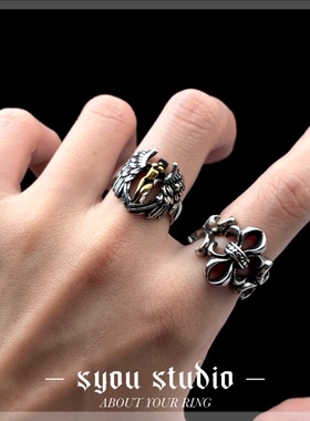 Syou天使之翼钛钢哥特大码戒指