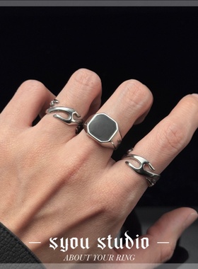 Syou滴胶方糖印章钛钢戒指