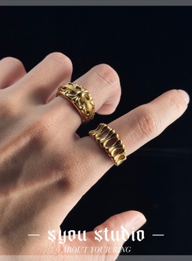 Syou金色鸢尾花戒指女哥特风