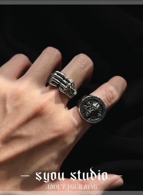 健身拳头男士朋克风幸运钛钢戒指