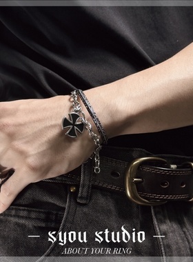 欧美复古朋克铁十字架钛钢戒指