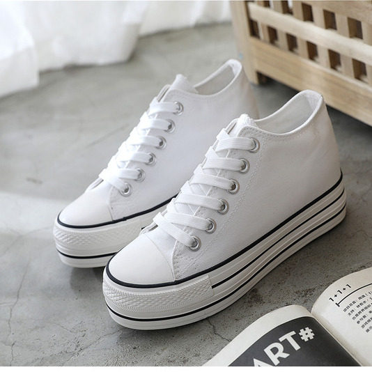 环球帆布鞋女内增高厚底小个子2025新款秋冬季加绒黑布鞋松糕球鞋