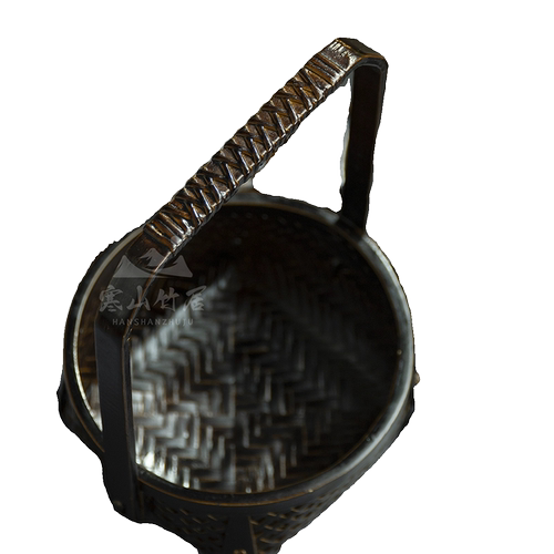 邱峰竹编邱师傅竹木TH004纯手工编织大漆四脚双层小提盒复古提篮 - 图3