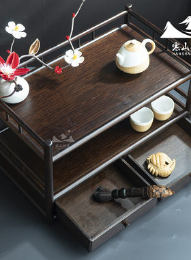 特色楠竹双层茶道承置物架茶杯架