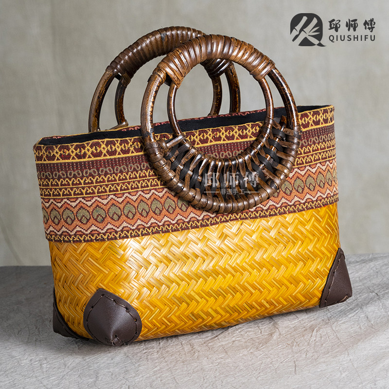 邱峰邱师傅竹编包轻奢国风民族风复古竹编手提包编织包双环女包,淘宝优惠券,粉丝福利购,淘宝优惠卷