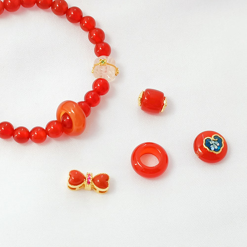 天然石贴片强保色18K包金财神如意隔珠相思豆吊坠手工diy饰品配件 - 图1