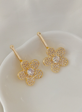 diy14k包金五叶饰品配件水钻