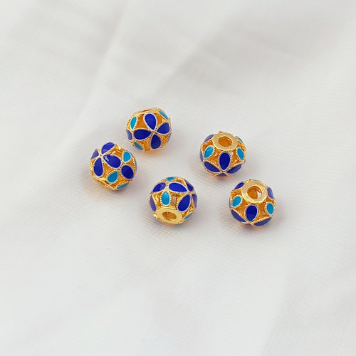 强保色14K包金滴油景泰蓝烧蓝蕾丝如意锁通孔隔珠手工DIY散珠圆球 - 图2