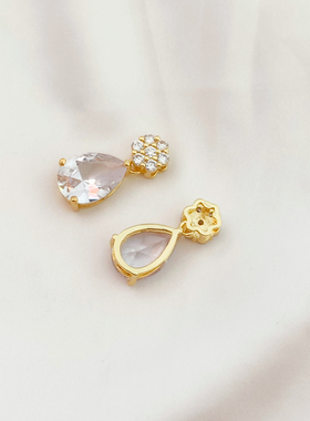 18K包金保色锆石水晶大水滴吊坠