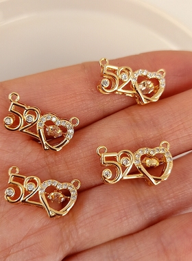 diy包金镶嵌锆石镂空爱心吊坠