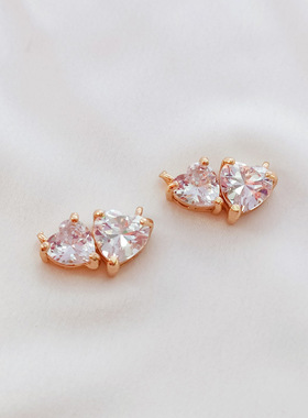 保色铜镶锆双桃心水滴方块吊坠