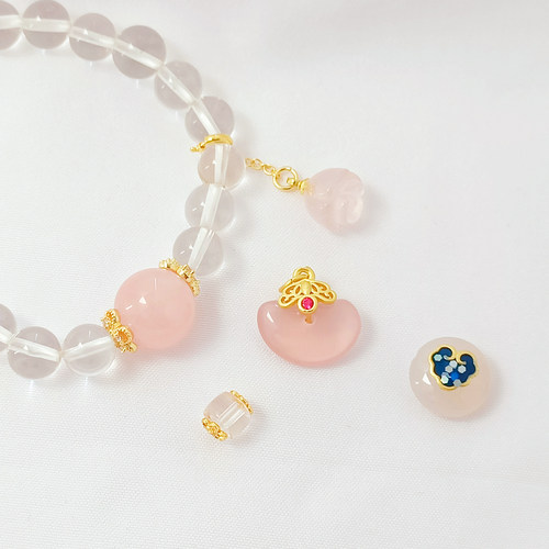 天然石贴片强保色18K包金财神如意隔珠相思豆吊坠手工diy饰品配件 - 图0