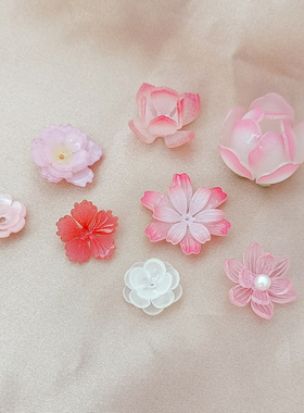 古风荷花竹叶立体桃花热缩片挂件