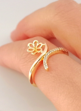 14k包金镶嵌锆石戒指花托半成品