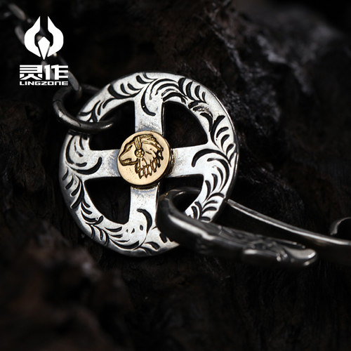 手工点金K金唐草纹日字十字轮鹰头钩925纯银太角链首饰链子项链 - 图0