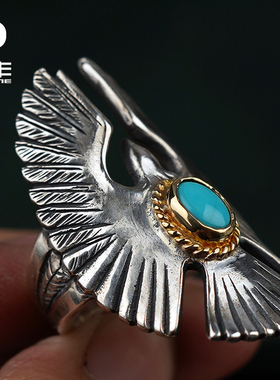 灵作银饰纯银老鹰戒指925银手工