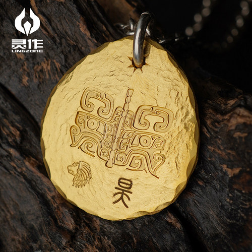 狗熊爸古法手打印第安风格金饼手工制作足金纯金吊坠来料加工定制 - 图1
