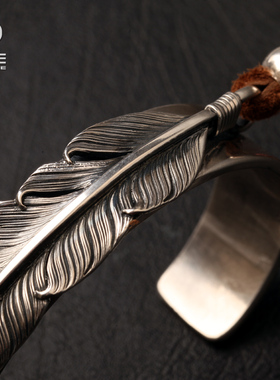 灵作羽毛平打唐草复古风定制银饰