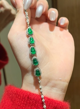 小红署天然危料阳绿翡翠葫芦手链s925银镶嵌新中式轻奢款 送证书