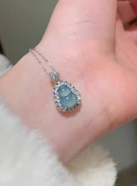 s925银天然蓝水翡翠葫芦吊坠嵌新中式设计款精致高级小众设计气质