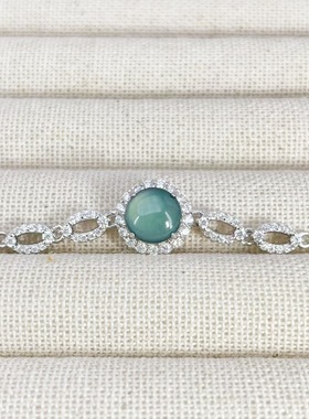 A货蓝水蛋面翡翠手链S925银冰透时尚百搭气质8mm链个性手链