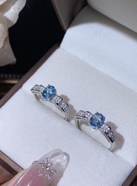【托帕石】多款天然托帕石海蓝宝戒指S925银镶嵌彩宝蓝色宝石活口