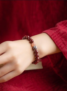 天然高含量朱砂原石手串手链女紫金砂静心莲花高档本命年礼物