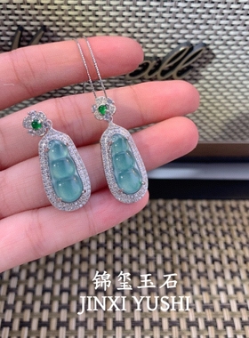 天然翡翠四季豆吊坠s925银镶嵌时尚百搭项链女款礼物送女友