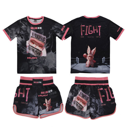 柔猴拳击兔子MMA格斗训练运动套装速干透气短袖短裤UFC健身服定制 - 图3