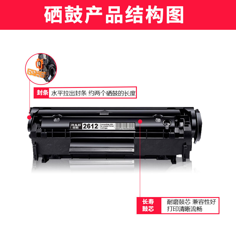 适用惠普HP12A硒鼓m1005 q2612a 1020 1010 1018 1022 3015 3020 3030  3055 M1300 M1319 硫酸纸打印机墨盒 - 图1