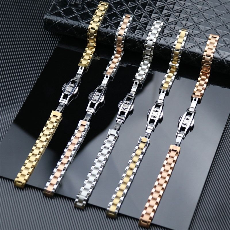 不锈钢3株手表带配蝴蝶扣适用小绿表小方糖真空电镀实心精钢表带 - 图3