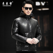 Winter new Hainen genuine leather leather clothes men ultra-thin headlayer cow leather down jacket with cap short leather jacket jacket