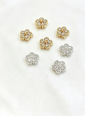 13.5mm铜镀金高保色镶锆石花朵五瓣花隔珠水晶魔盒diy串珠手工