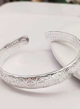 新款中国风百福开口银色手镯设计复古文艺时尚个性民族风送妈妈礼