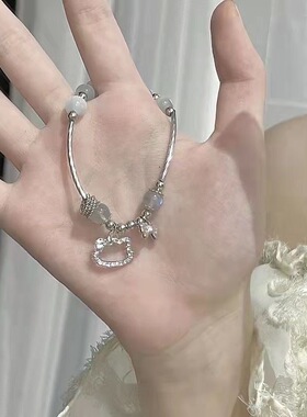 灰月光蝴蝶结kt猫情侣手链手工串珠手串同款