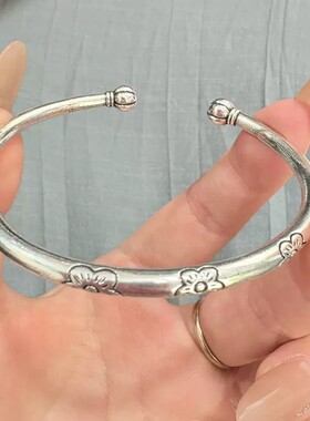 双龙抱柱霸气浮雕龙纹开口手镯复古风做旧合金电镀银色手镯男女同