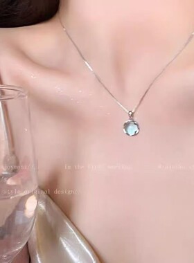 白月光圆形项链两面均可佩戴锁骨链时尚气质蓝色ins项链