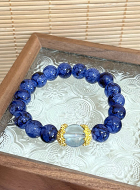 海蓝宝清绿手串圆珠弹力绳百搭高颜值渐变手串