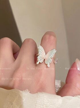 彩色蝴蝶锆石开口戒指女冷淡风小众设计食指戒ins轻奢高级感指环