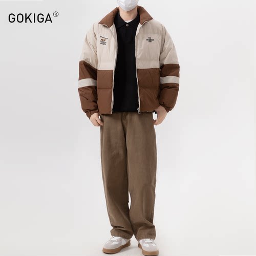 GOKIGA 宫崎迦纯棉直筒宽松休闲裤男日常潮流松紧腰工装裤男9013 - 图2